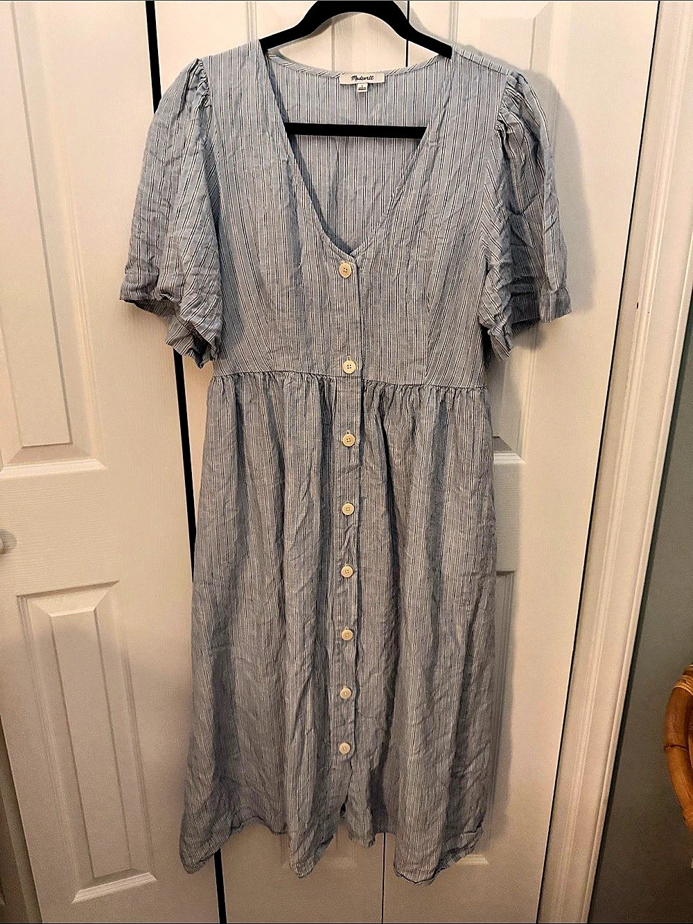 Madewell Cassie Button-Front Midi Dress Striped Button-Front Midi Dress in Blue